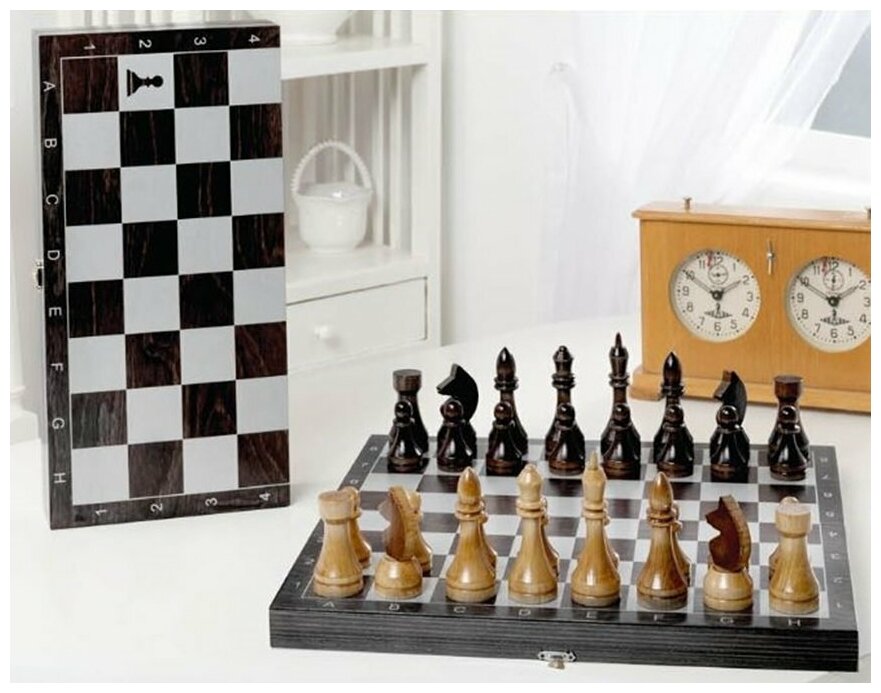 Шахматы обиходные деревянные с малой венге доской, рисунок серебро объедовская фабрика игрушки "классика" 477-20