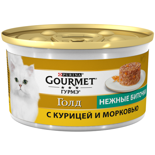 Влажный корм GOURMET Gold Нежные биточки для кошек, с курицей и морковью 12шт.*85г