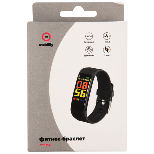Фитнес-браслет MB Mobility mft-115 цветной дисплей пульсометр оповещения шагомер черный 157500₽