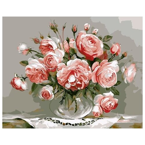 Картина по номерам Colibri Розы в стеклянной вазочке 40х50 см Холст на подрамнике