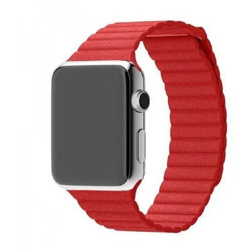Премиум кожаный ремешок с регулировкой размера на магнитной застежке для Apple Watch Series 1-8 - 38/40/41 мм (эпл вотч), красный