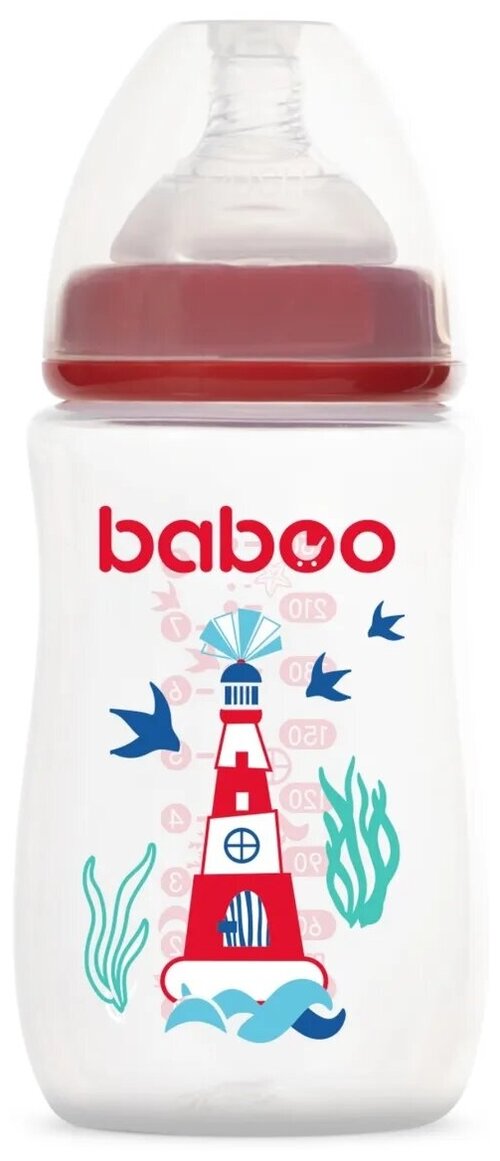 BABOO/Бутылочка для кормления 3 мес+ 250 мл, соска силиконовая со средним потоком Marine BABOO