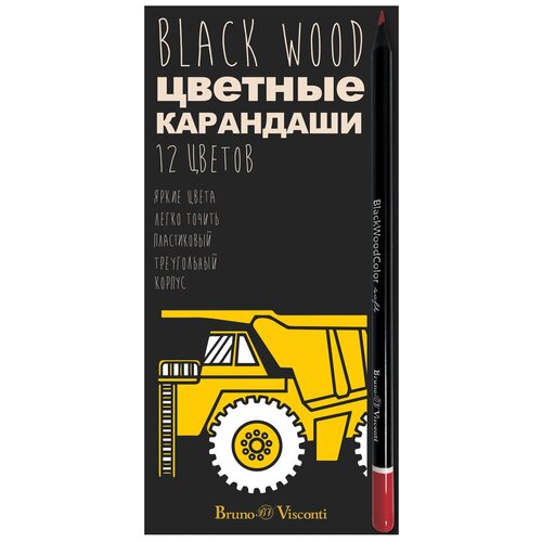 Цветные карандаши 12 цветов Bruno Visconti BlackWoodColor, Машина