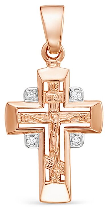 Крестик Vesna jewelry, красное золото, 585 проба, родирование, бриллиант
