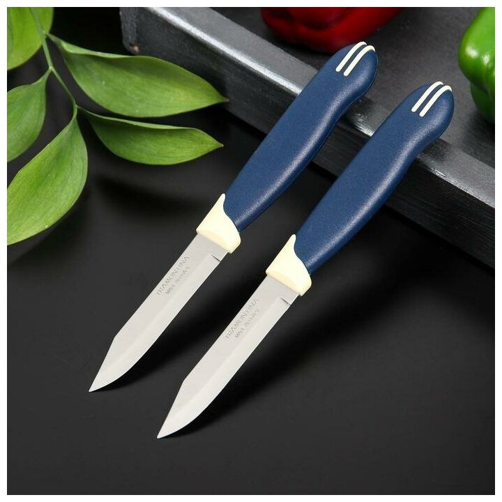 Нож кухонный Tramontina Multicolor, для овощей, лезвие 8 см, цена за 2 шт. В наборе 1шт.