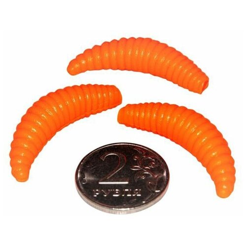 Мягкая форелевая силиконовая приманка для рыбалки TROUT EXPERT серия MAGGOT - личинка (#M3801, 38 мм, 10 шт в банке, сыр) КрасноОранжевый