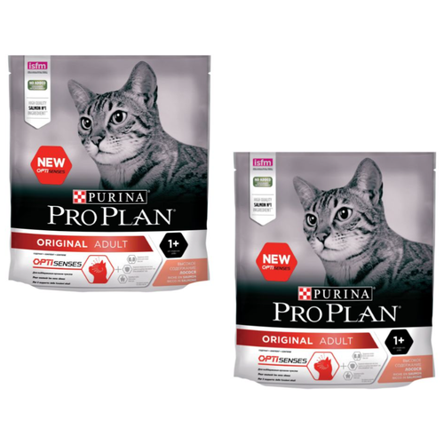 Сухой корм для кошек Pro Plan с высоким содержанием лосося 2 шт. х 400 г pro plan cat optisenses sterilised salmon взрослые кастрированные коты стерилизованные кошки поддержание органов чувств и мозга лосось 0 4 0 4 кг