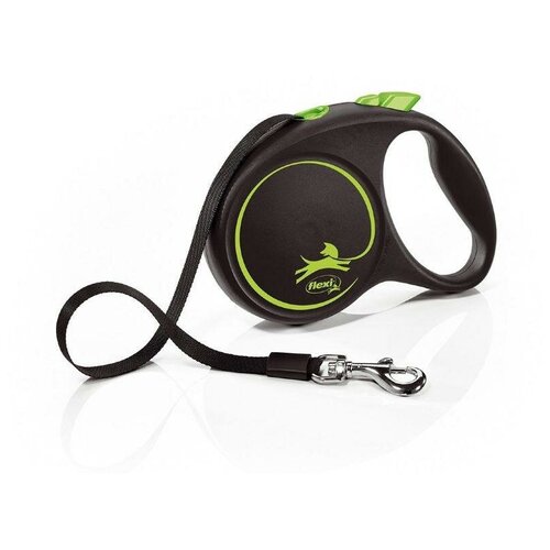 Flexi Black Design M Tape - Поводок-рулетка для собак 5м до 25 кг, ремень pp44689 Черная поводок рулетка для собак flexi black design m