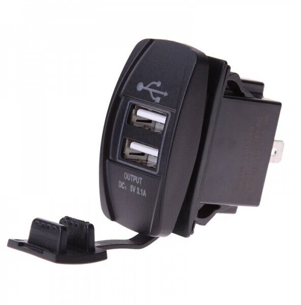 Зарядка USB двойная 31A 12/24 прямоугольная с подсветкой (SKU-GH8)