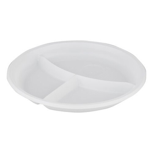 Тарелка одноразовая пластиковая Стиролпласт (d=205мм, 3-х секционная, белая) 100шт.