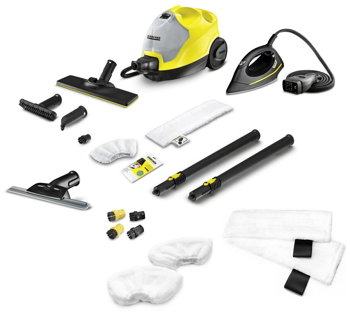 Пароочиститель для дома Karcher SC 4 EasyFix Iron + аксессуары VELER: 2 салфетки для пола, 2 обтяжки для ручной насадки, 4 щёточки, насадка для мойки окон