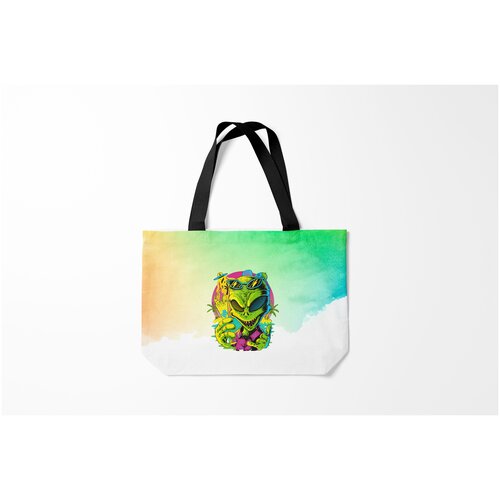 фото Сумка-шоппер / 46х35 см / популярные иллюстрации / инопланетяне пришельцы пришелец на пляже burnettie