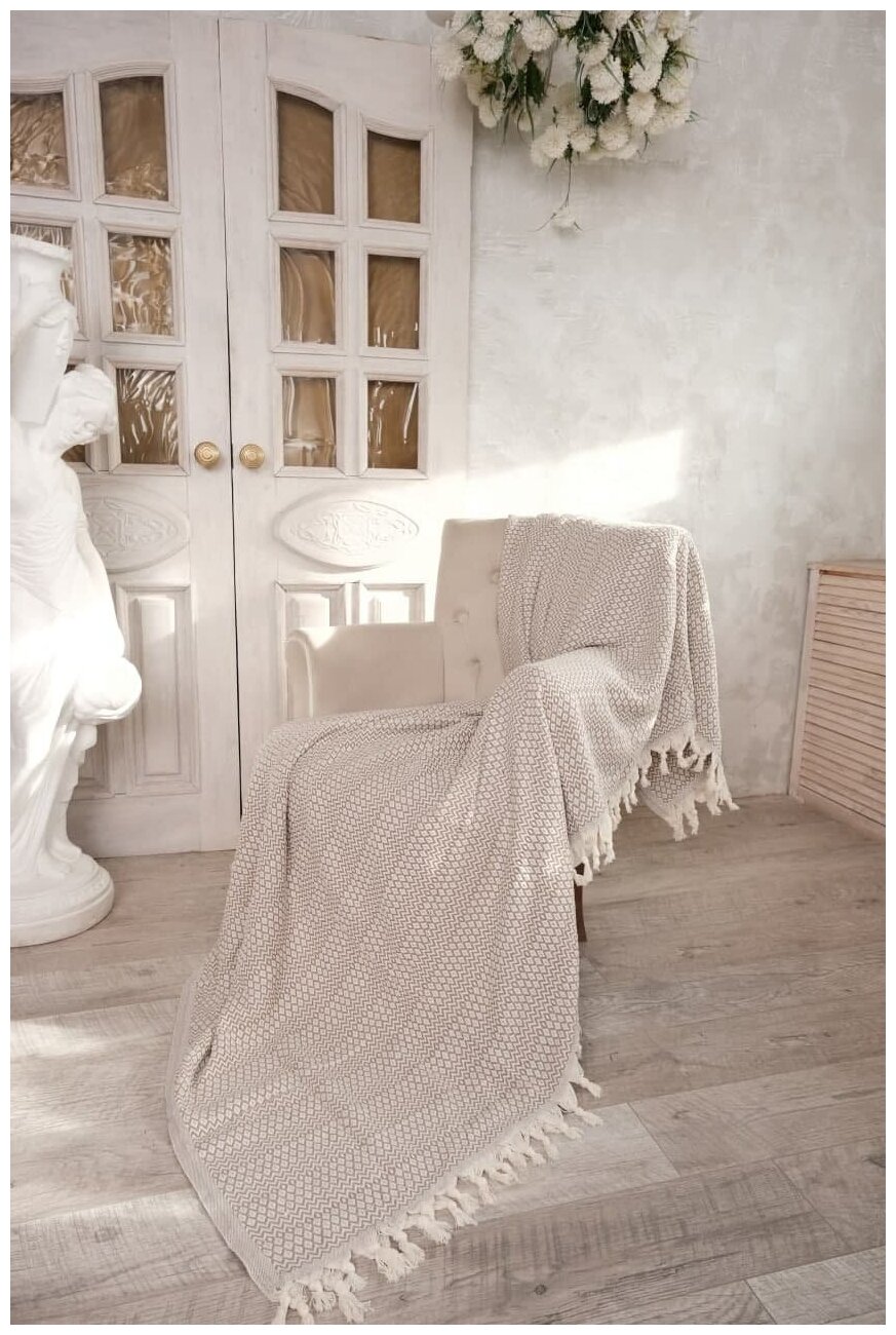 Хлопковый вязаный плед, покрывало на кровать, диван, 200х230 см, Турция - фотография № 2