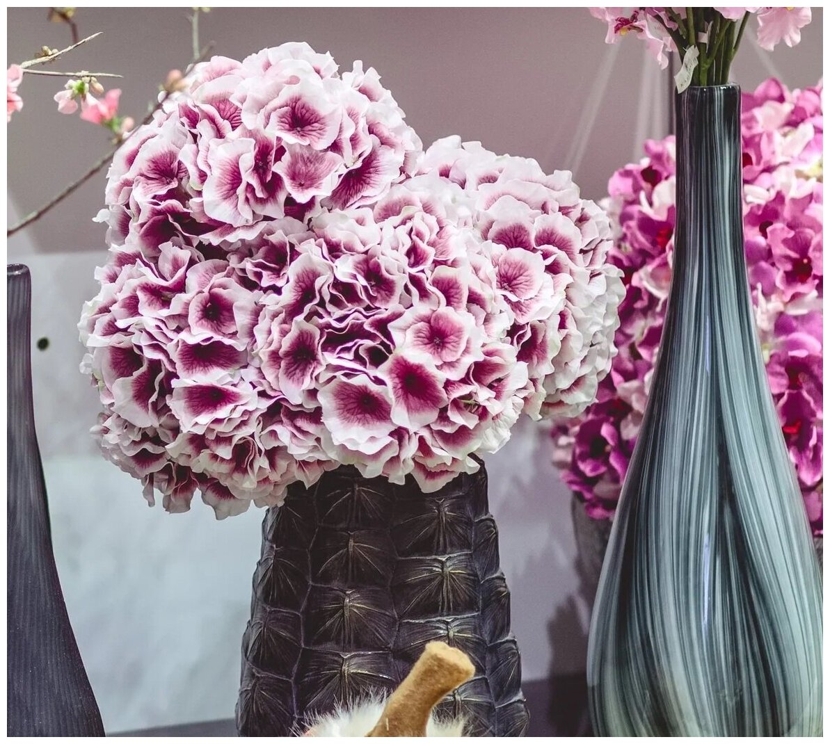 Искусственные цветы декоративные Гортензия 51 см фиолетово-белая Karlsbach