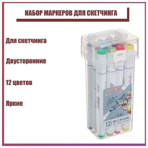 Набор маркеров для скетчинга двусторонние 12 штук/12 цветов./ В упаковке: 1