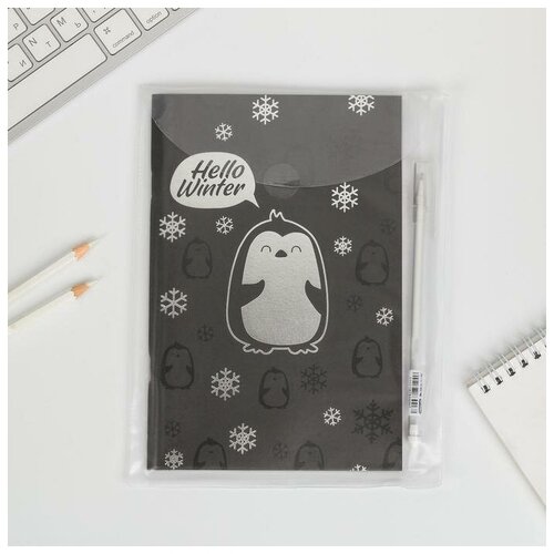 Набор Hello winter, блокнот с чёрными листами и ручка с белыми чернилами ArtFox 4940371 .