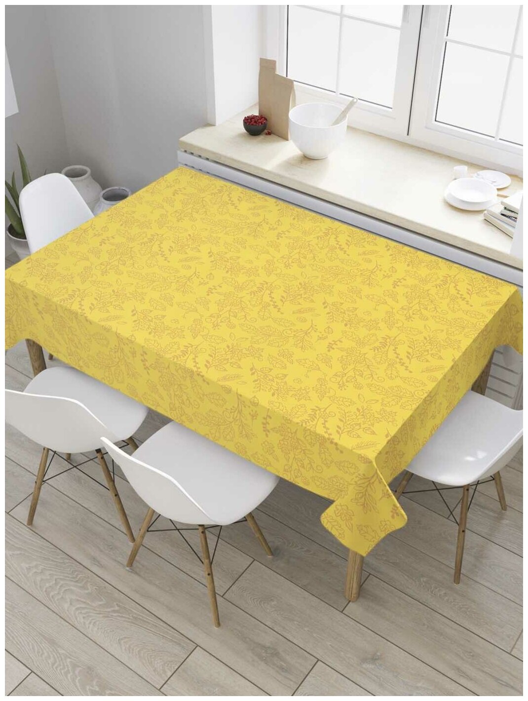Скатерть прямоугольная JoyArty на кухонный стол "Желтая монотонность" из оксфорда, 120x145 см