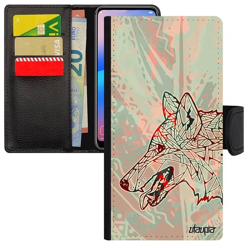 фото Противоударный чехол книжка на // samsung galaxy a40 // "волк" wolf древний, utaupia, розовый