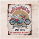 Жестяная табличка Motocycles California, металл, 20х30 см - изображение