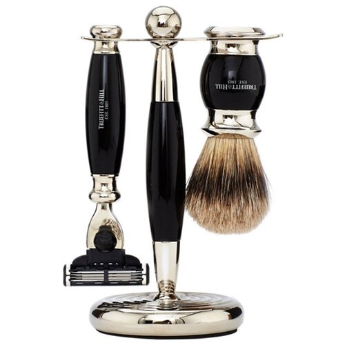 фото Truefitt & hill набор edwardian faux ebony: badger brush mach iii razor stand (кисть для бритья + станок mach iii + подставка) цвет эбонит