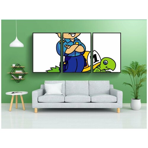 фото Набор модулных постеров для интерьера "мальчик, черепаха, животное" 60x90 см. в тубусе, без рамки lotsprints