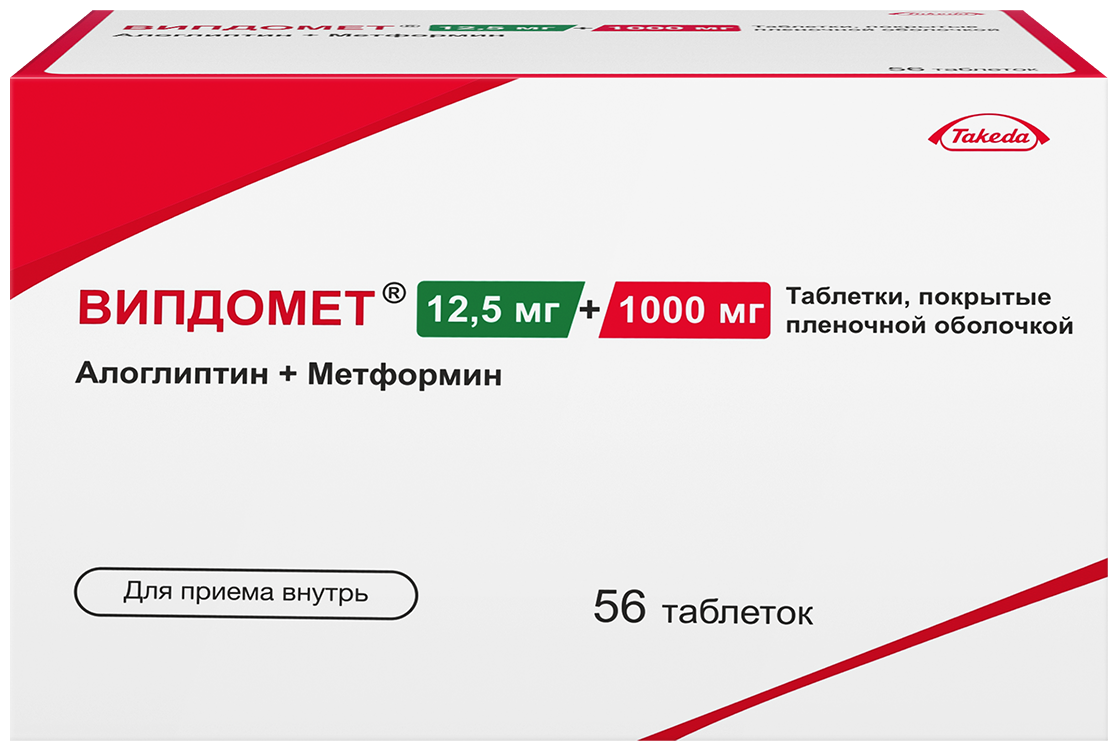 Изображение Випдомет таб. п/о плен., 12.5 мг+1000 мг, 56 шт.