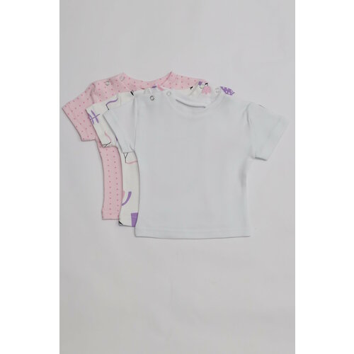 Футболка Камелия,  для девочек, хлопок, комплект из 3 шт., размер 74,80-48, белый, розовый