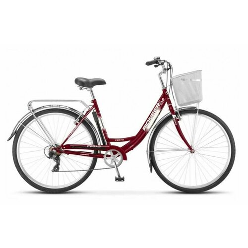 фото Велосипед pioneer pegas 28/18 cherry-white-black /открытая рама+корзина