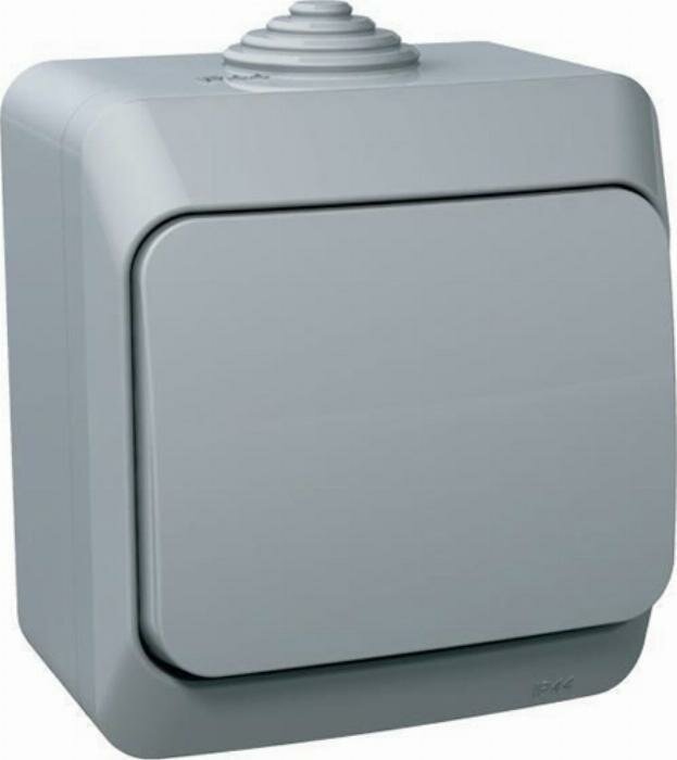 фото Выключатель Schneider Electric Этюд одноклавишный влагозащищенный IP44 серый для открытой проводки