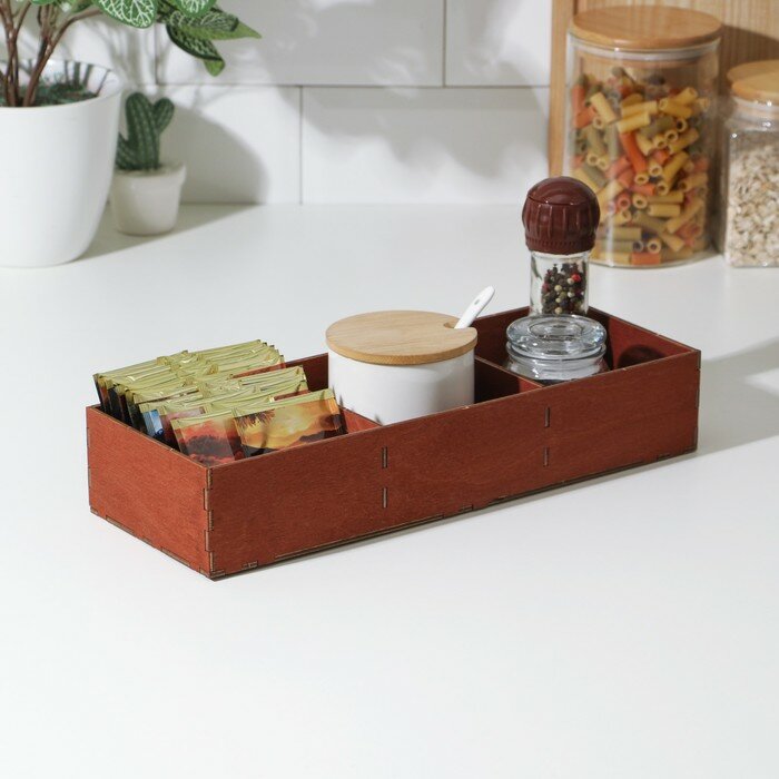 Доляна Органайзер деревянный для чая и кухонных принадлежностей Доляна 33×12×6 см цвет мокко