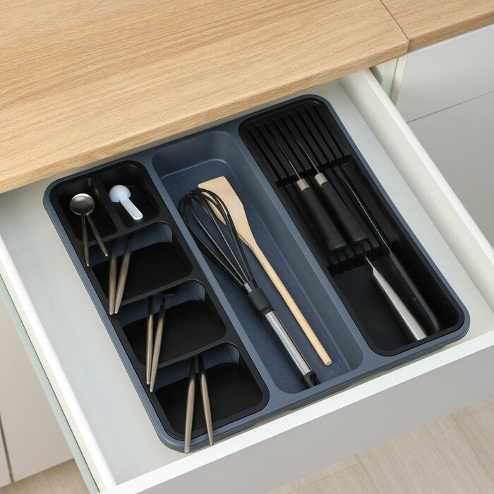 фото Органайзер для столовых приборов SKYPHOS, контейнер для кухонного ящика, цвет синий, 40х26х5,1см