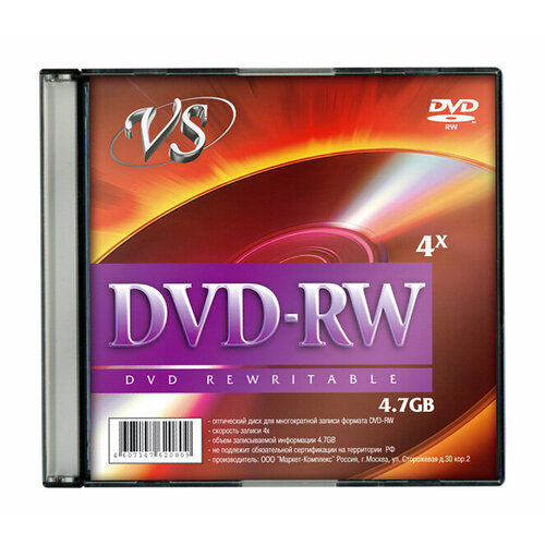 Диск VS DVD-RW 4,7 GB 4x Slim, 5шт vs диск dvd rw 4 7 гб 4х slim