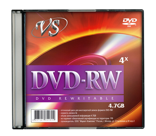 Диск VS DVD-RW 47 GB 4x Slim 1шт