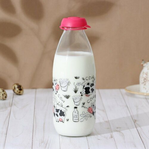 Herevin Бутылка для молока стеклянная Herevin «Бурёнка», 1 л, 8,5×24,5 см