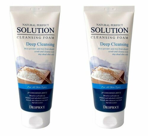 Deoproce Пенка для умывания с рисовой пудрой Natural Perfect Solution Cleansing Foam Deep Cleansing Rice, 170 г, 2 шт