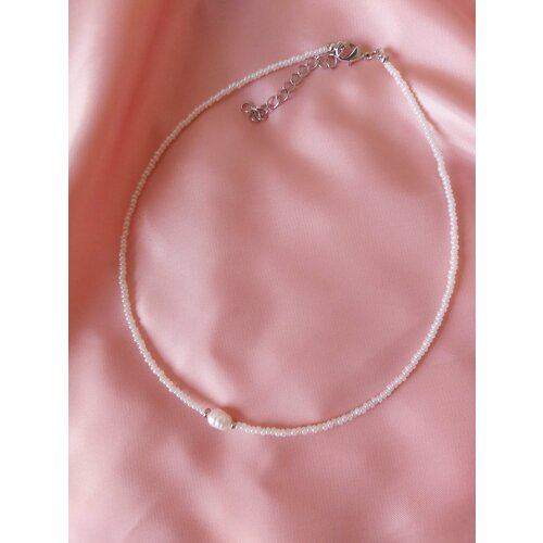 Чокер Чокер из белого бисера с пресноводным жемчугом, жемчуг пресноводный, бисер, длина 34 см, белый