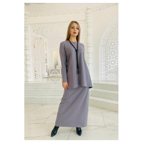 Костюм, туника и юбка, повседневный стиль, полуприлегающий силуэт, трикотажный, размер 44-50, серый