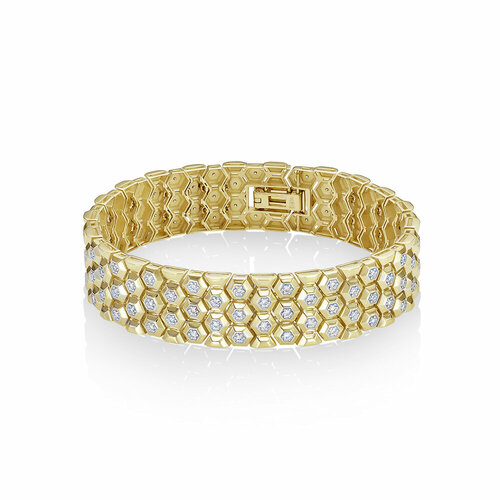 Браслет Vesna jewelry, желтое золото, 585 проба, родирование, бриллиант, длина 18 см.