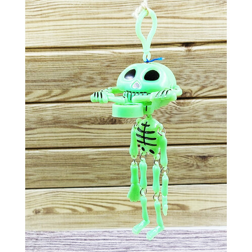 Заводная игрушка Скелет с барабанами, пластик, зеленый,15см, ARTVACH