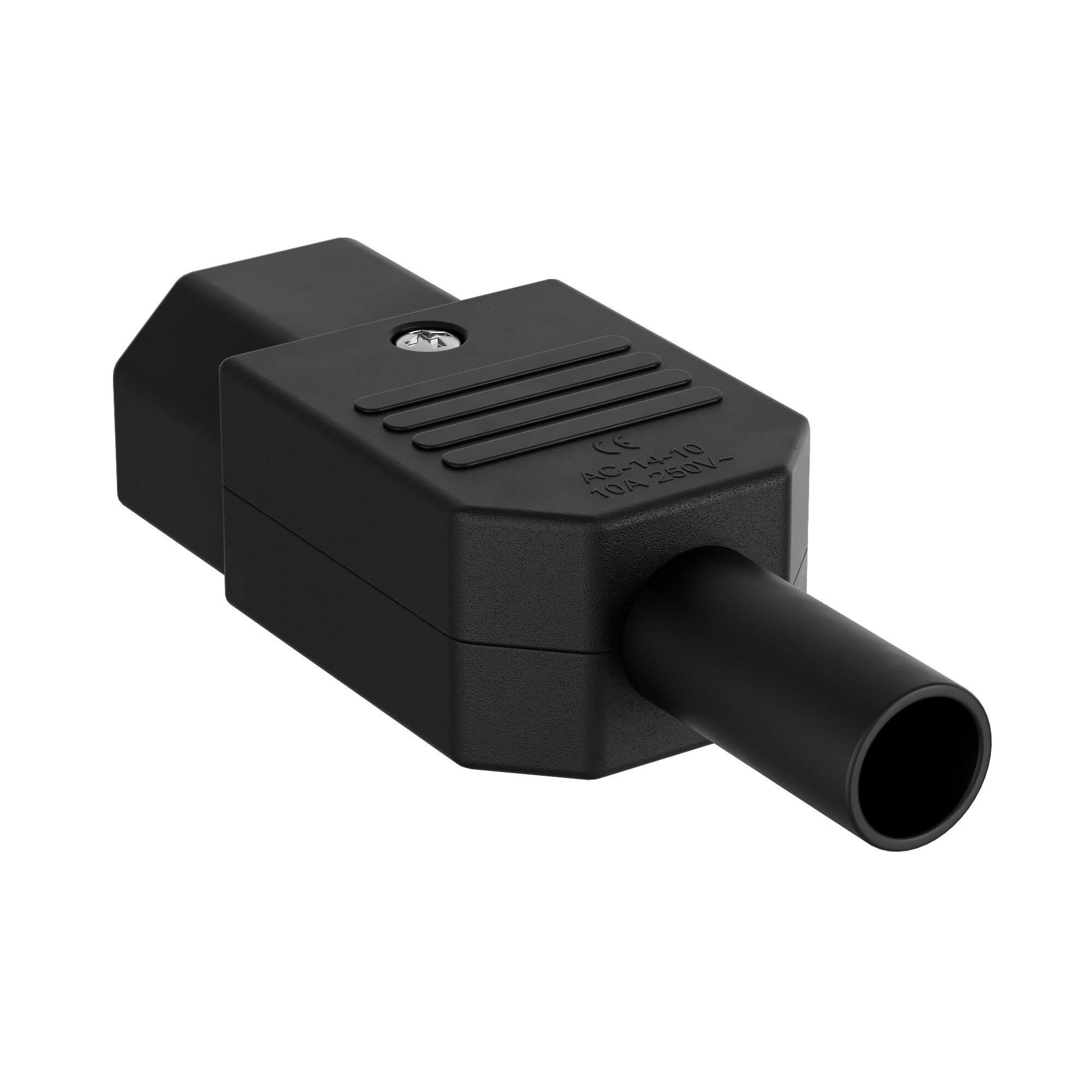 Разъем питания компьютерный IEC 320 C14 (3-Pin 250В, 10А) GSMIN RTS-03, на кабель (розетка) (Черный) — фото 1