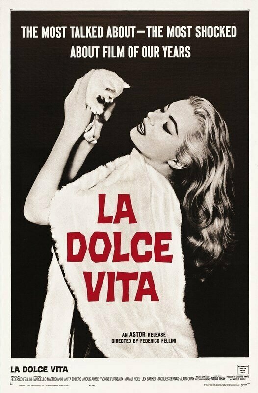 Плакат постер на бумаге Сладкая жизнь (La dolce vita) Федерико Феллини. Размер 21 х 30 см