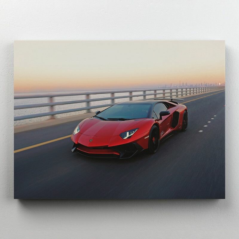 фото Интерьерная картина на холсте "Красный Lamborghini Aventador LP750-4 Superveloce" размер 30x22 см