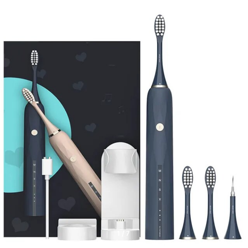 Ультразвуковая электрическая зубная щетка с 3 насадками цвет темно-синий 260900₽