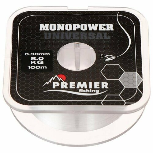 Леска Preмier fishing MONOPOWER Universal, диаметр 0.3 мм, тест 8 кг, 100 м, прозрачная (комплект из 8 шт)