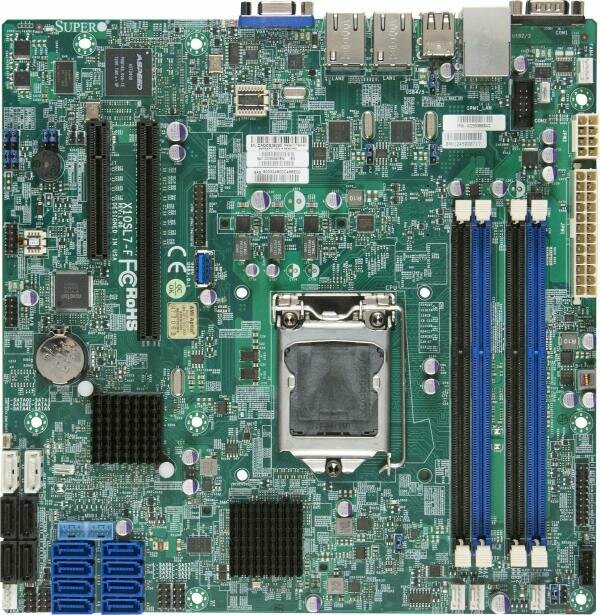 Материнская плата Supermicro X10SL7-F Socket-1150 Xeon E3-1200v3 and 4th Geni 3, Pent, Celeron, Intel C222 , DDR3 uATX 2xRJ45 Gigabit Ethernet SATA3 VGA UDIMM, DOM (OEM)