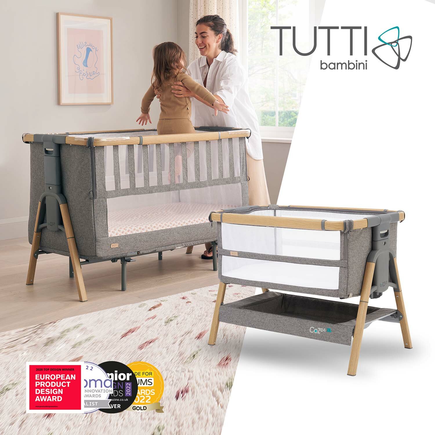 Кровать-трансформер приставная Tutti Bambini CoZee XL 120*60 см Oak/Charcoal 211209/3590
