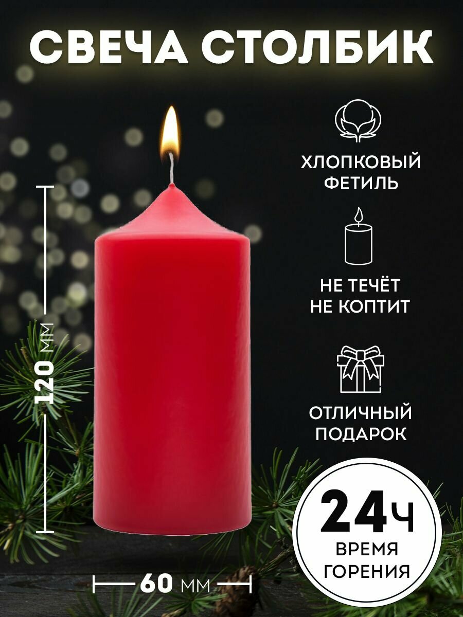 Свеча интерьерная MITHRIL цилиндрическая столбик 12х6 см бордовая
