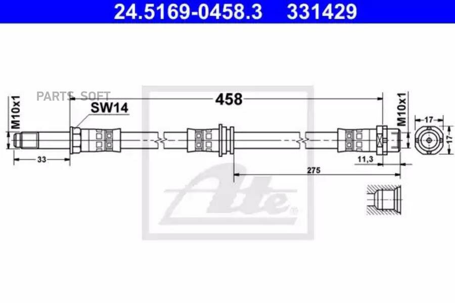 ATE 24.5169-0458.3 Шланг тормозной