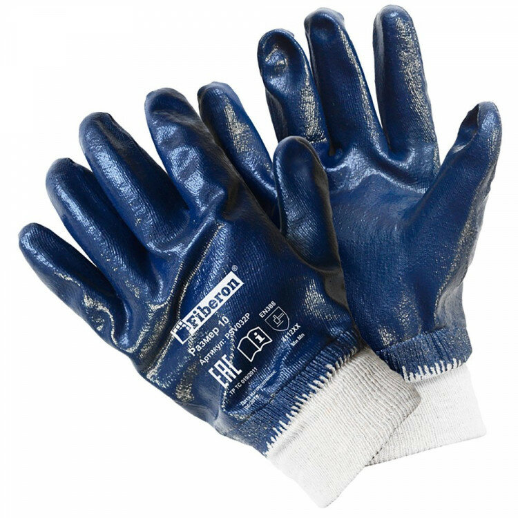 фото Перчатки "Повышенная стойкость к загрязнениям", хлопок+полиэстер, нитриловое покрытие, в и/у, 10(XL), манжета-резинка, Fiberon