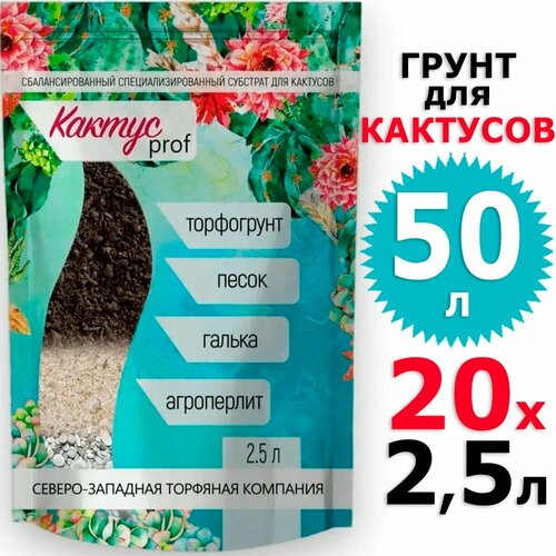 50л Грунт для кактусов 2,5 л х 20 шт Кактус Prof сзтк